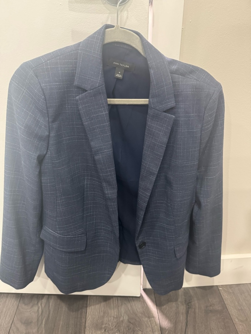 Ann Taylor Navy Windowpane Tailored Blazer